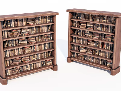 Two Traditional Wooden Bookcases With Multiple Shelves Filled With Books 3d model