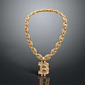 Gold Chain Link Necklace With Bitcoin Symbol Pendant On Black Background