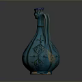 Turquoise Ceramic Vase With Dragon Head Handle And Intricate Carved Patterns
