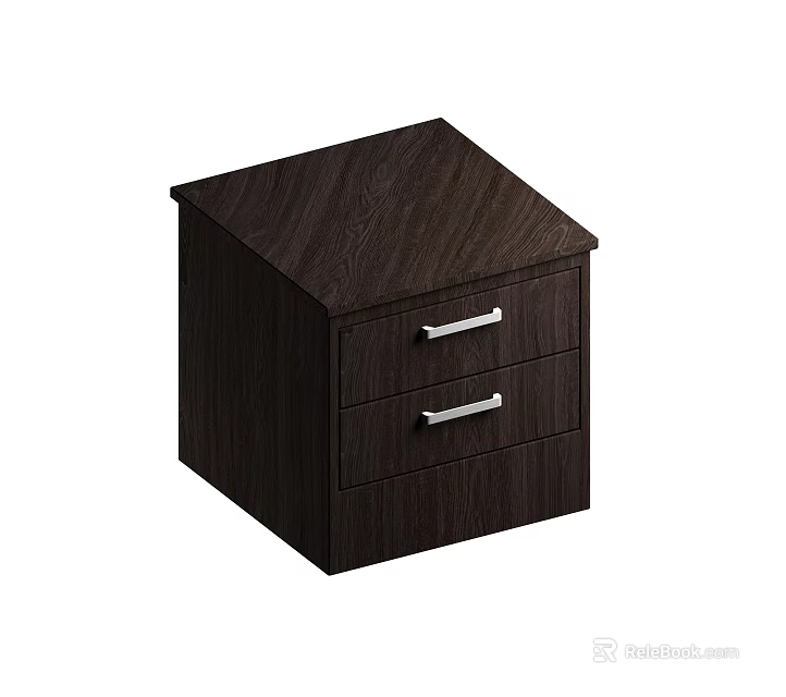Modern Dark Wooden Nightstand With Two Drawers And Silver Handles 3d model 