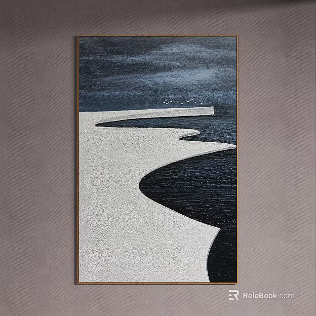 Abstract Black White Gray Painting With Wavy Lines For Wall Decor 3d model