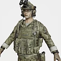Game and Movie Character in Camouflage Military Uniform With Tactical Vest Knee Pads and Gear