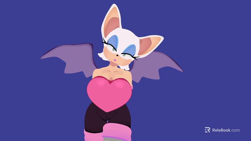 Cartoon Game Character Featuring Large Ears Purple Wings And Pink Heart Shaped Top 3d model 