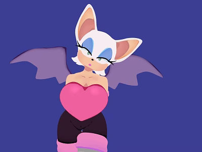 Cartoon Game Character Featuring Large Ears Purple Wings And Pink Heart Shaped Top 3d model