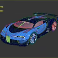 Blue Bugatti Racing Sports Car With Streamlined Design Aerodynamic Rear Wing And Shiny Finish