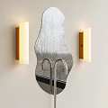 Irregular Shaped Mirror Mounted on Wall With Wall Sconces and Tree Reflections 3d model