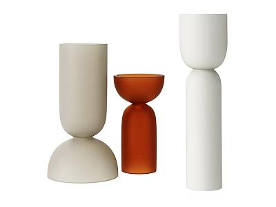 Modern Decorative Ornament Set With White And Orange Ceramic Vases Featuring Curved Designs 3d model