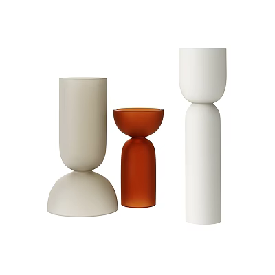 Modern Decorative Ornament Set With White And Orange Ceramic Vases Featuring Curved Designs 3d model
