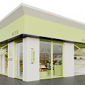 Fresh Fruits Display in Green Decor Fruit Store with Shelves and Counter