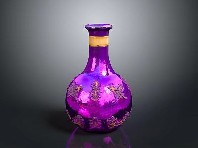 Elegant Purple Decorative Vase With Shiny Surface And Gold Floral Patterns 3d model