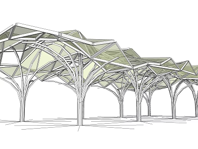 Modern Pergola Architectural Design With Geometric Roof And Supporting Columns 3d model