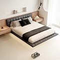Modern Double Bed With Leather Headboard Black And White Bedding Sleek Nightstands And Pendant Lights