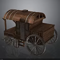 Vintage Wooden Carriage With Arched Roof Large Spoked Wheels And Detailed Design