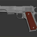 Classic Semi Automatic Pistol With Red Grip And Blue Barrel Metal Design