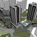 Modern Commercial Street With Glass Facades Shop Signs Pedestrians And Tall Buildings