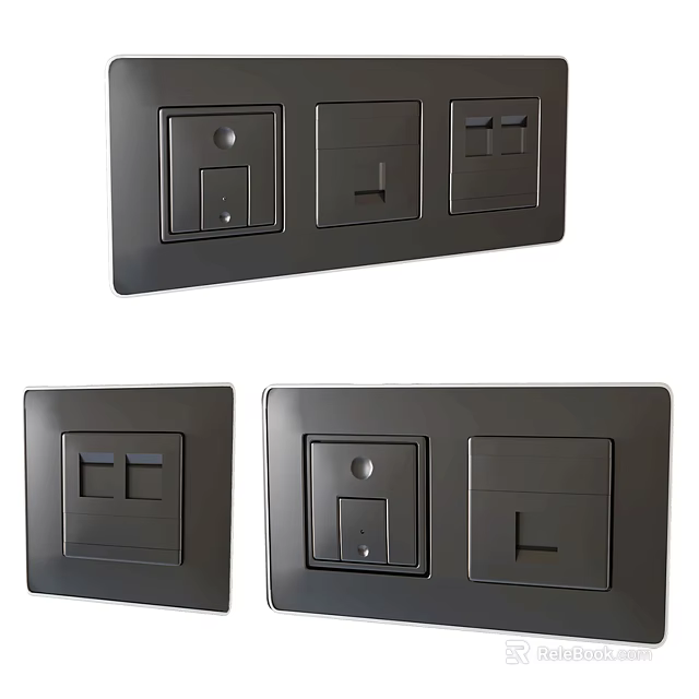 Modern Black Switch Panel With Sleek Design And Multiple Switches Sockets 3d model 