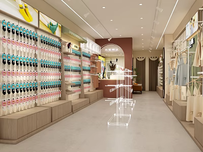Bright Modern Specialty Store Interior With Organized Shelves Clothing Bags And Product Displays 3d model