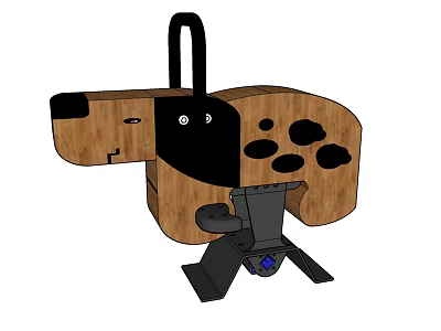 Wooden Building Blocks Crafted Dog Shaped Figure With Black Ears Eyes And Base 3d model