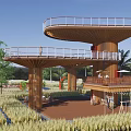 Modern Viewing Deck Viewing Tower Platform Viewing Tower Mountain Wooden Plank Road Thatched House Village Corridor Viewing Tower 3d model