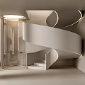 Elegant Modern Spiral Staircase With White Structure Glass Railing And Interior Design
