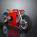 Red Futuristic Motorcycle With Sleek Body Exposed Silver Engine And Metallic Wheels