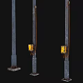 Industrial Equipment Featuring Three Street Light Poles Against Black Background Structure