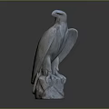 Gray Stone Eagle Statue Perched On Detailed Pedestal Against Dark Background