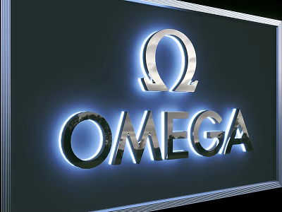 Illuminated Omega Brand Wall Decor With LED Light And Metal Letters 3d model