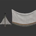 Light Gray Fabric Screens With Wooden Frames And Decorative Fringes For Scene Components