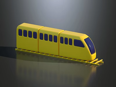 Yellow Model Train With Two Carriages Windows And Streamlined Front On Track 3d model