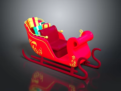 Festive Red Christmas Sleigh with Colorful Gift Boxes and Golden Accents 3d model
