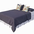 Double Bed With Dark Bedspread White Lace Trim And Floral Patterned Pillows