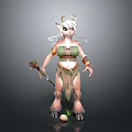 Ethereal Mythical Woman With White Long Hair Antlers Green Outfit Staff And Deer Legs