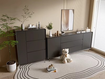 Modern Black Cabinet Side Cabinet Bucket Cabinet Low Cabinet Whole Cabinet Side Cabinet Balcony Cabinet Locker Entrance Cabinet 3d model