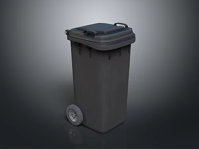 Gray Durable Trash Bin With Lid And Wheels For Home And Office Use 3d model