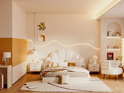 Elegant Modern Minimalist Luxury Bedroom Desk With Chair Bookshelf And Clock 3d model