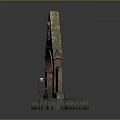 Red Brick Building With Arched Gate Gable Top Sculpture Iron Gate And Grass Base