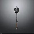 Fantasy War Hammer With Ornate Polished Metal Head And Wooden Handle Design