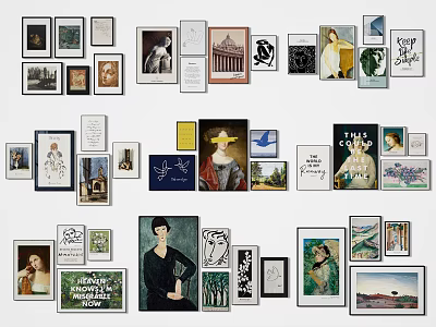 Collection of Portrait Paintings Featuring Various Styles and Framed Artworks 3d model