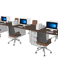 Modern Office Desks Setup With Computers Ergonomic Chairs And Storage Cabinets 3d model