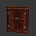 Solid Redwood Wooden Cabinet Featuring Double Doors And Metal Hardware Details
