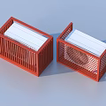 Two Red Air Cooler Fans Placed On Gray Surface With Blue Background 3d model