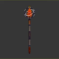Ornate Red Staff With Purple Striped Handle And Gold Ring Top Design