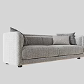 Gray Fabric And Brown Leather Two Seater Sofas With Decorative Pillows 3d model