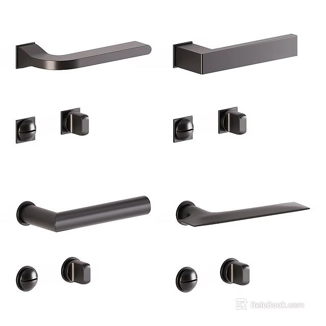 Modern Door Handles With Various Design Styles For Home Furniture Hardware 3d model 