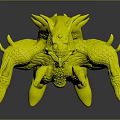Green Fantasy Creature With Spikes Glowing Eyes Sharp Fangs And Multiple Legs 3d model