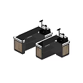Modern Reception Desk Design With Wooden Panels Black Frame And Cash Register Scanner
