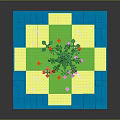 Building Blocks Scene With Palm Tree Colorful Flowers And Blue Yellow Green Tiles