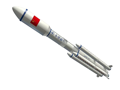 Technology Exhibition Hall Showcasing CZ5B Rocket Model With Chinese National Flag 3d model