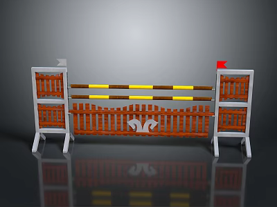 Scenic Landscape With Wooden Railings Yellow Brown Stripes Red Flags And Bottom Reflections 3d model